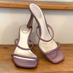 RENE CAOVILLA Embellished Satin High-Heel Mule Sandals MAUVE Size 40